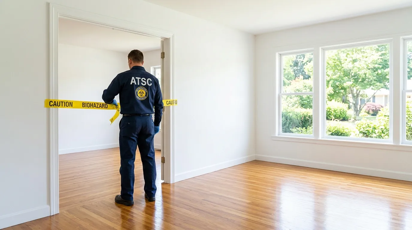 Certified biohazard cleanup crew performing Decomposition Cleanup in Lisbon